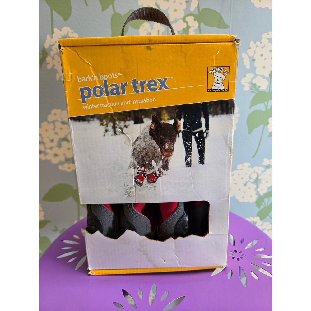Ruffwear Polar Trex Dog Boots Red Gray Size Small 2.5in Vibram Winter Traction